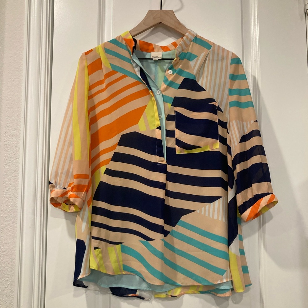 Cover Stitched Bright Design Blouse